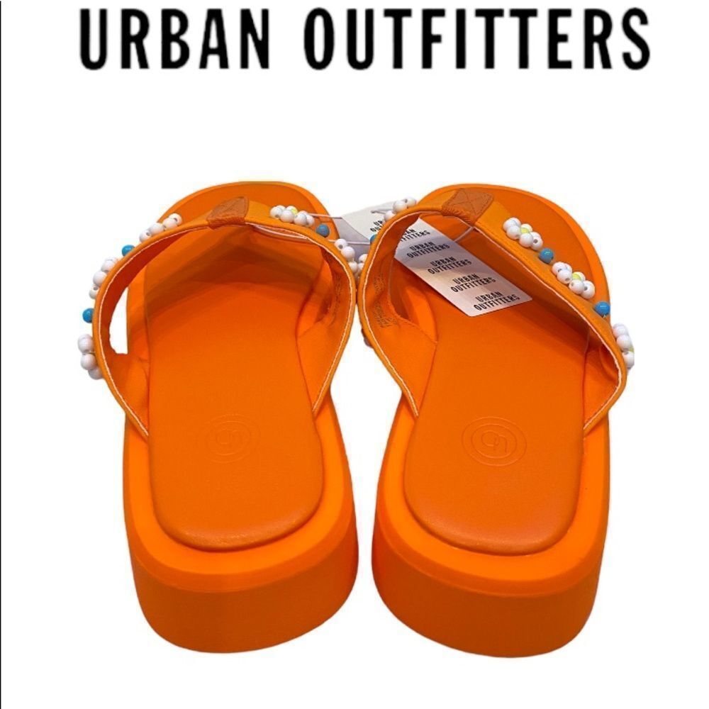 NEW Urban Outfitters UO Embellished Flower Orange Thong Sandals 6 7 8 9 - Picture 4 of 5